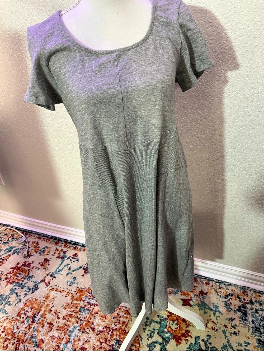 Soft Surroundings Short Sleeve Midi Dress Gray Medium (B8)